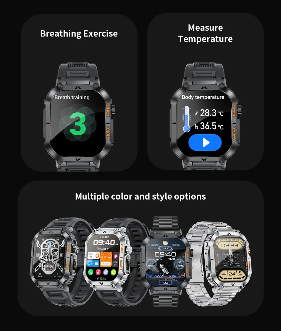 LIGE Military Men Smart Watch 2.02'' HD Screen LED Flashlight Compass Watches 3ATM Waterproof Outdoor Sports Smartwatch 2025 New