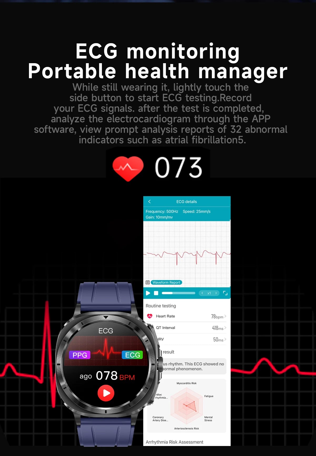 2025 AI Health Smartwatch: ECG, Blood Monitoring, HRV, NFC, Bluetooth Calls, Men's Fitness Tracker