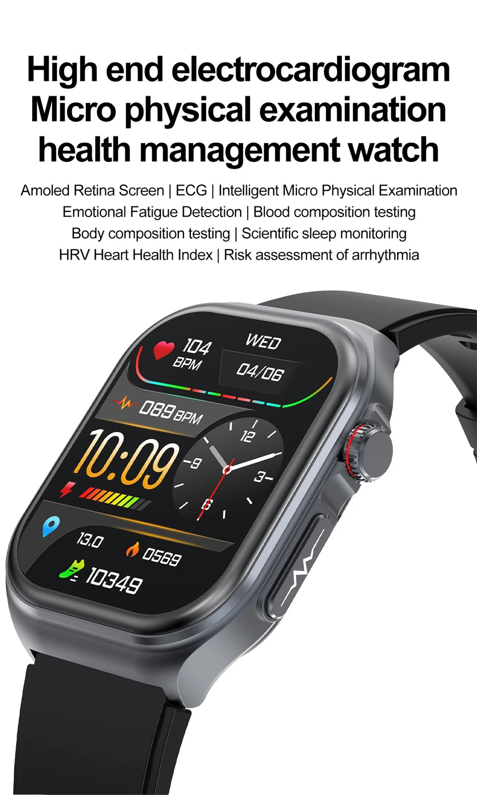 2.04" AI Medical Smartwatch, Blood Lipids, Uric Acid, ECG+PPG, Bluetooth Call, Waterproof