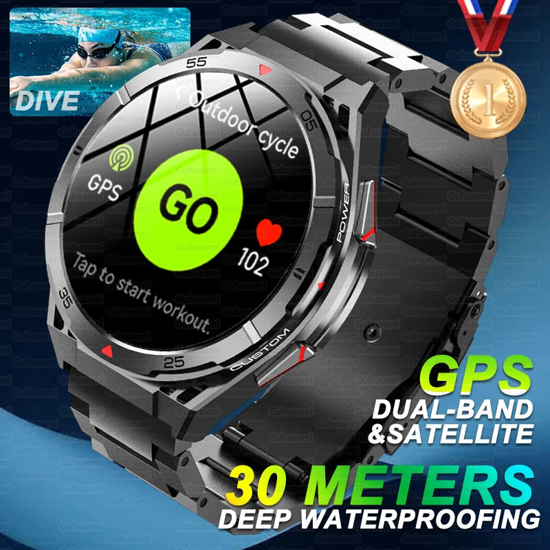 GPS Outdoor Smartwatch: 1.43" AMOLED, Heart Rate Monitor, Bluetooth Calling, IP69K Waterproof