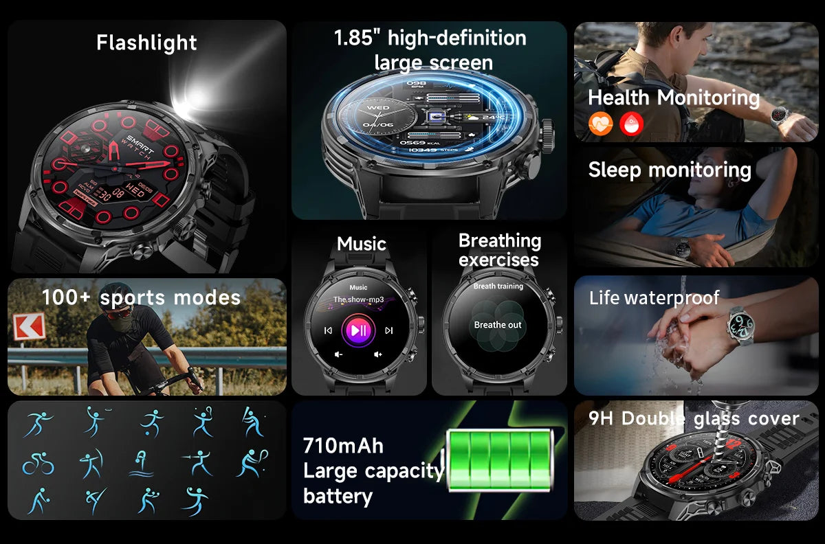 1.85" Ultra HD Smartwatch with NFC, Bluetooth Calling, 710mAh Battery, Fitness & Health Tracking