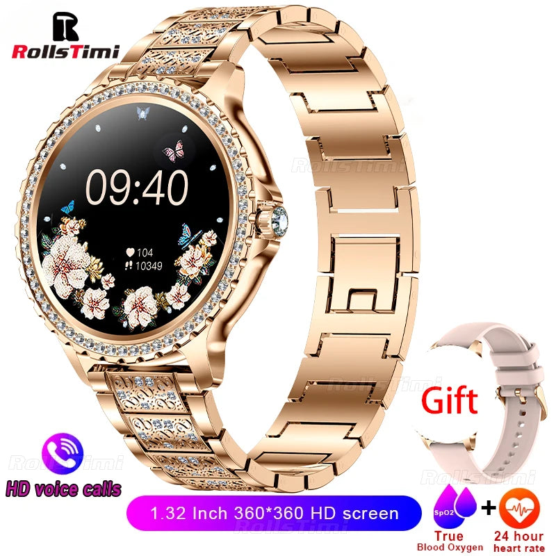 Gold Luxury Women's Smartwatch | 1.32" HD AMOLED Screen, Voice Call & Fitness Tracker