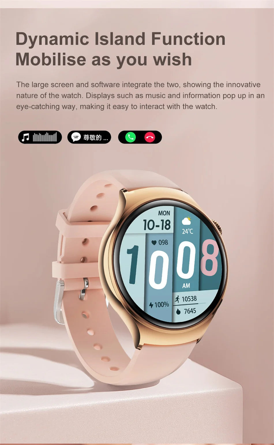 Mini AMOLED Smartwatch Women, 360*360 HD, NFC, IP68, Health & Heart Rate Monitor