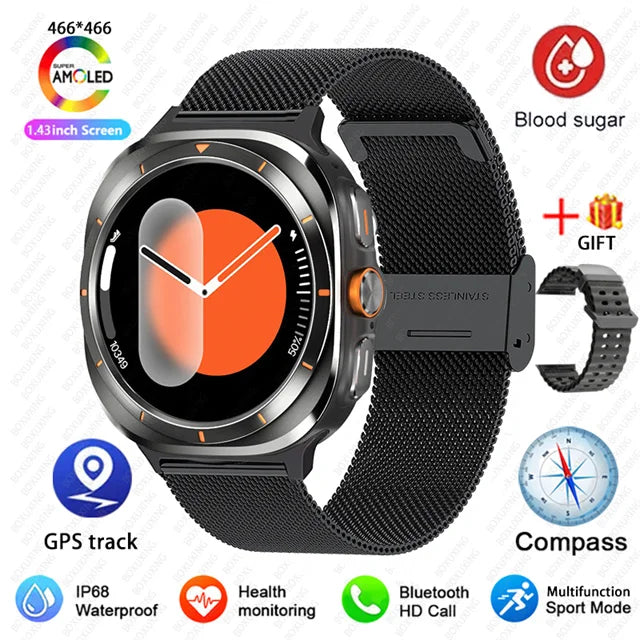 GPS AMOLED Smartwatch: Outdoor Sports, BT Calling, NFC, IP68