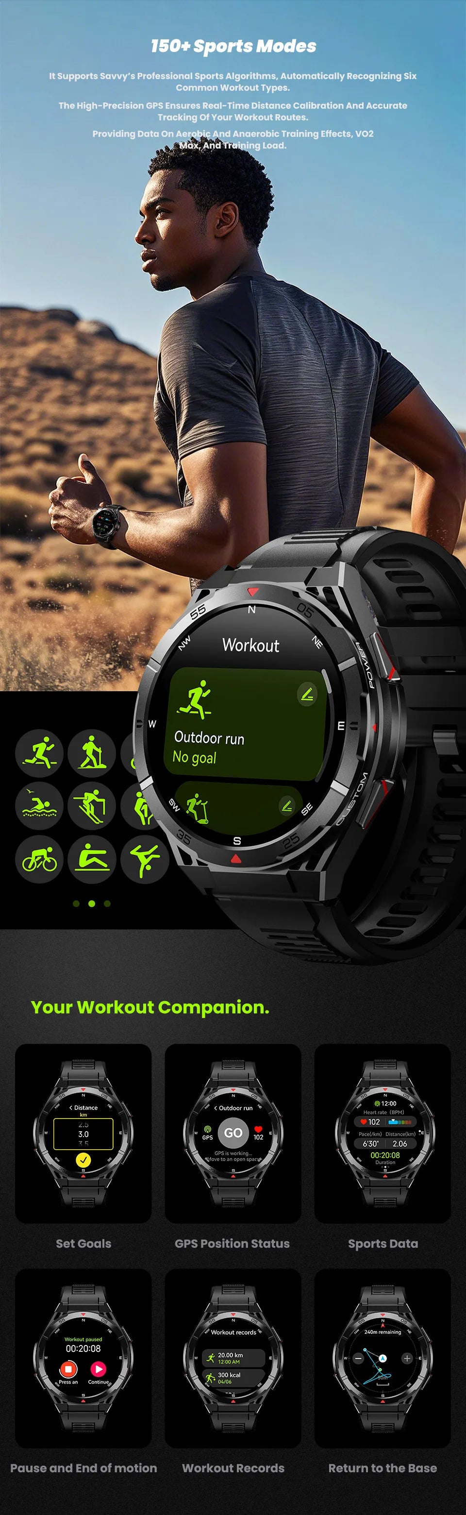 GPS Outdoor Smartwatch: 1.43" AMOLED, Heart Rate Monitor, Bluetooth Calling, IP69K Waterproof