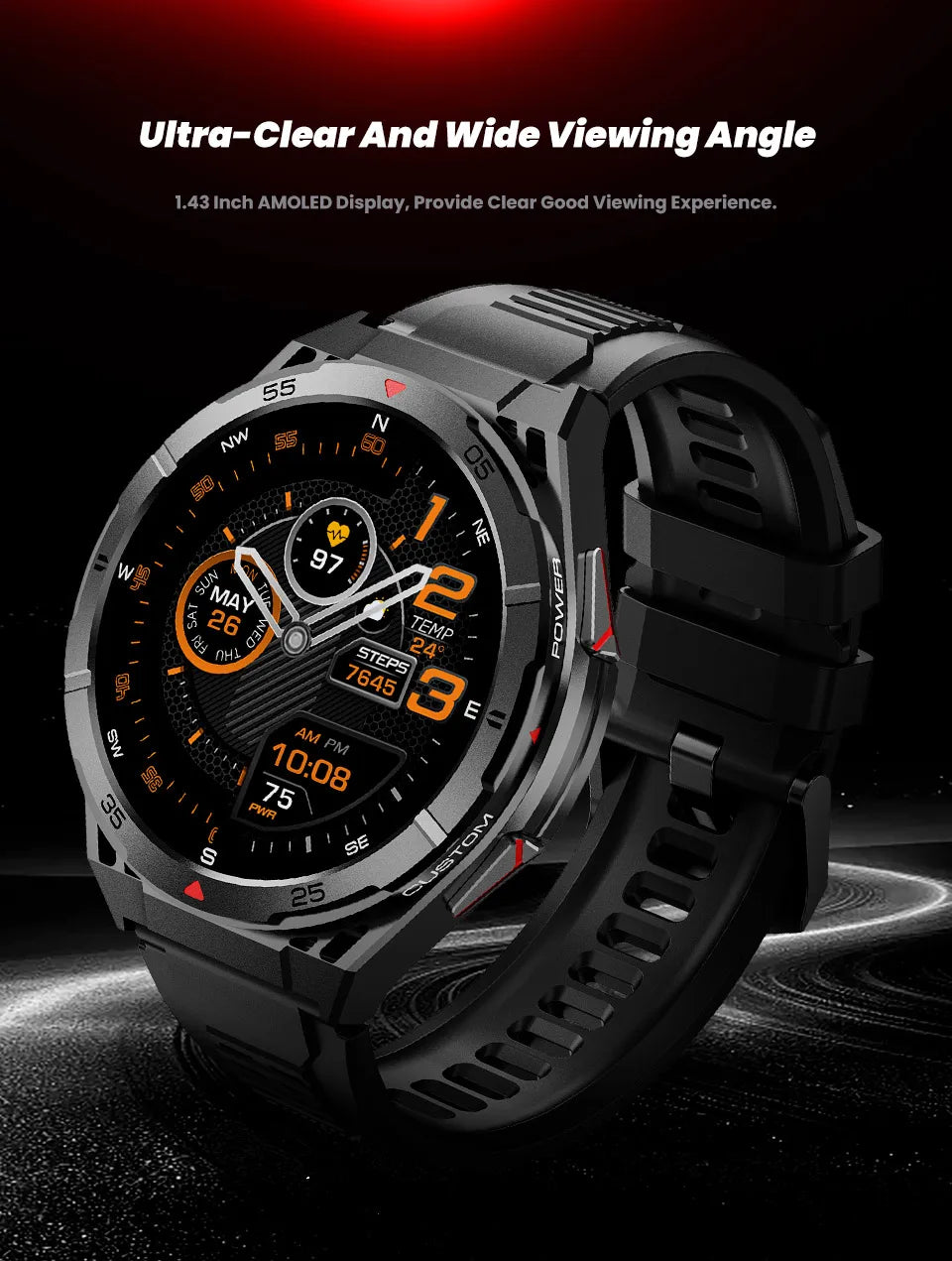 GPS Outdoor Smartwatch: 1.43" AMOLED, Heart Rate Monitor, Bluetooth Calling, IP69K Waterproof