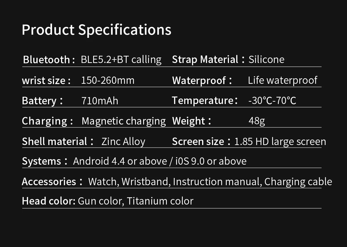 1.85" Ultra HD Smartwatch with NFC, Bluetooth Calling, 710mAh Battery, Fitness & Health Tracking