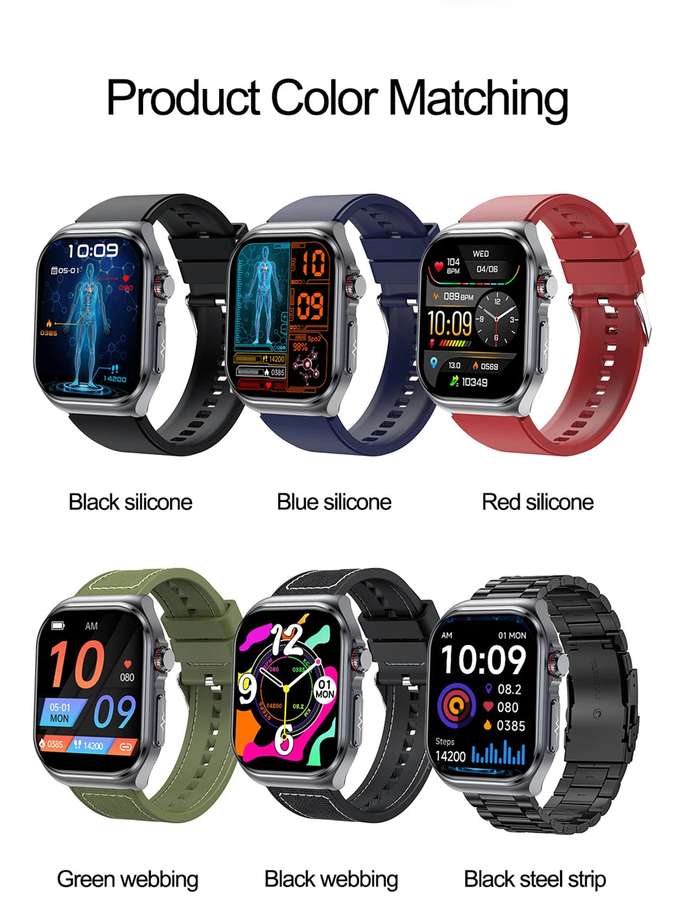 2.04" AI Medical Smartwatch, Blood Lipids, Uric Acid, ECG+PPG, Bluetooth Call, Waterproof