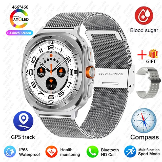 GPS AMOLED Smartwatch: Outdoor Sports, BT Calling, NFC, IP68