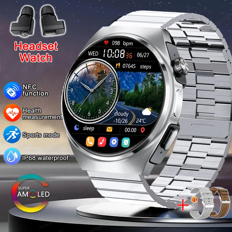 New Men’s Smart Watch & TWS Headset 2-in-1: Wireless Earbuds, Health Tracker, NFC, Sport & Fashion