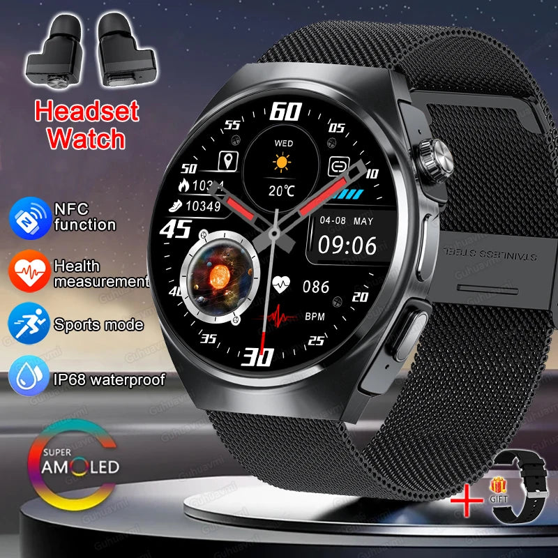 New Men’s Smart Watch & TWS Headset 2-in-1: Wireless Earbuds, Health Tracker, NFC, Sport & Fashion