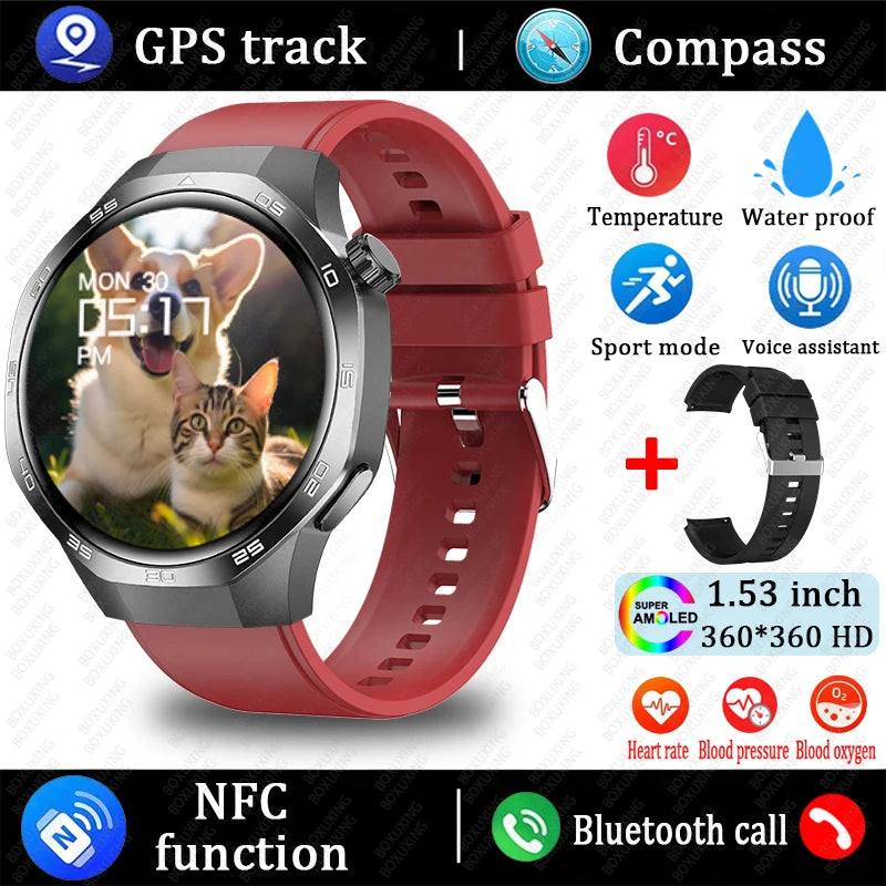 AMOLED Smartwatch for Men: Bluetooth Calls, NFC, GPS, IP68 Waterproof, 390x390 Display