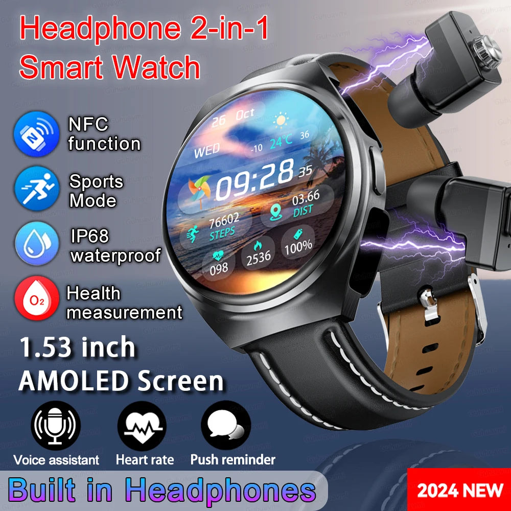 New Men’s Smart Watch & TWS Headset 2-in-1: Wireless Earbuds, Health Tracker, NFC, Sport & Fashion