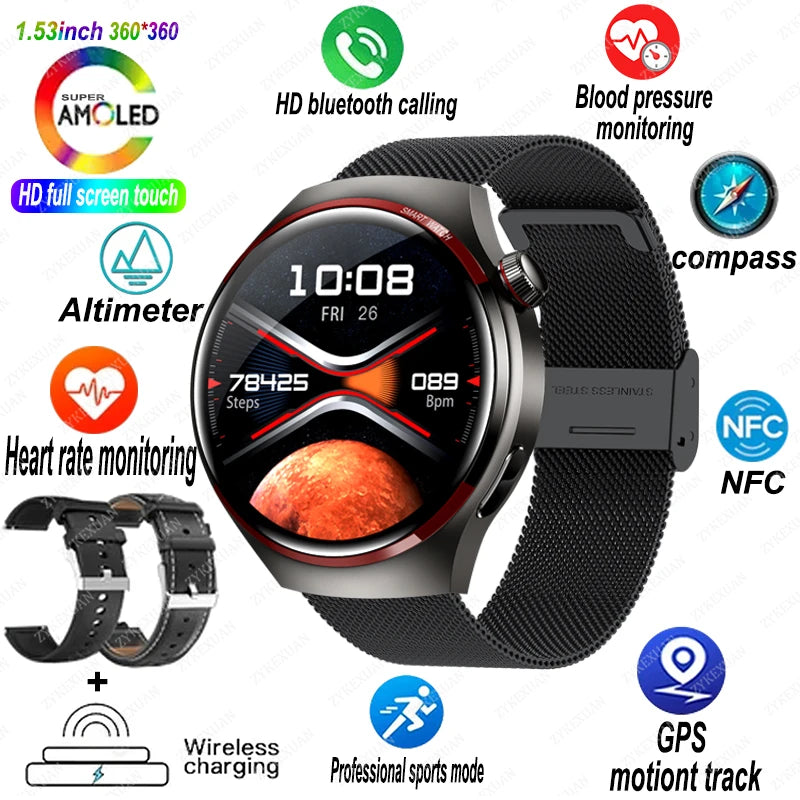 4 PRO Space Exploration Smartwatch HD GPS NFC Bluetooth Call Heart Rate & Fitness Tracker