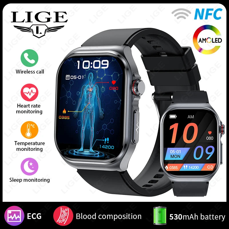 2.04" AI Medical Smartwatch, Blood Lipids, Uric Acid, ECG+PPG, Bluetooth Call, Waterproof