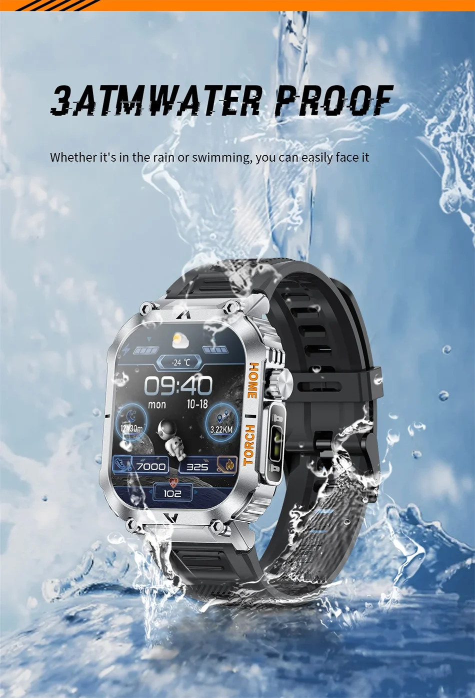 LIGE Military Men Smart Watch 2.02'' HD Screen LED Flashlight Compass Watches 3ATM Waterproof Outdoor Sports Smartwatch 2025 New