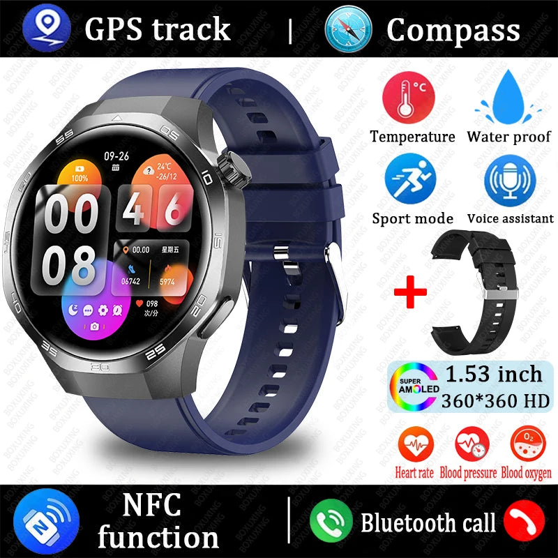 AMOLED Smartwatch for Men: Bluetooth Calls, NFC, GPS, IP68 Waterproof, 390x390 Display