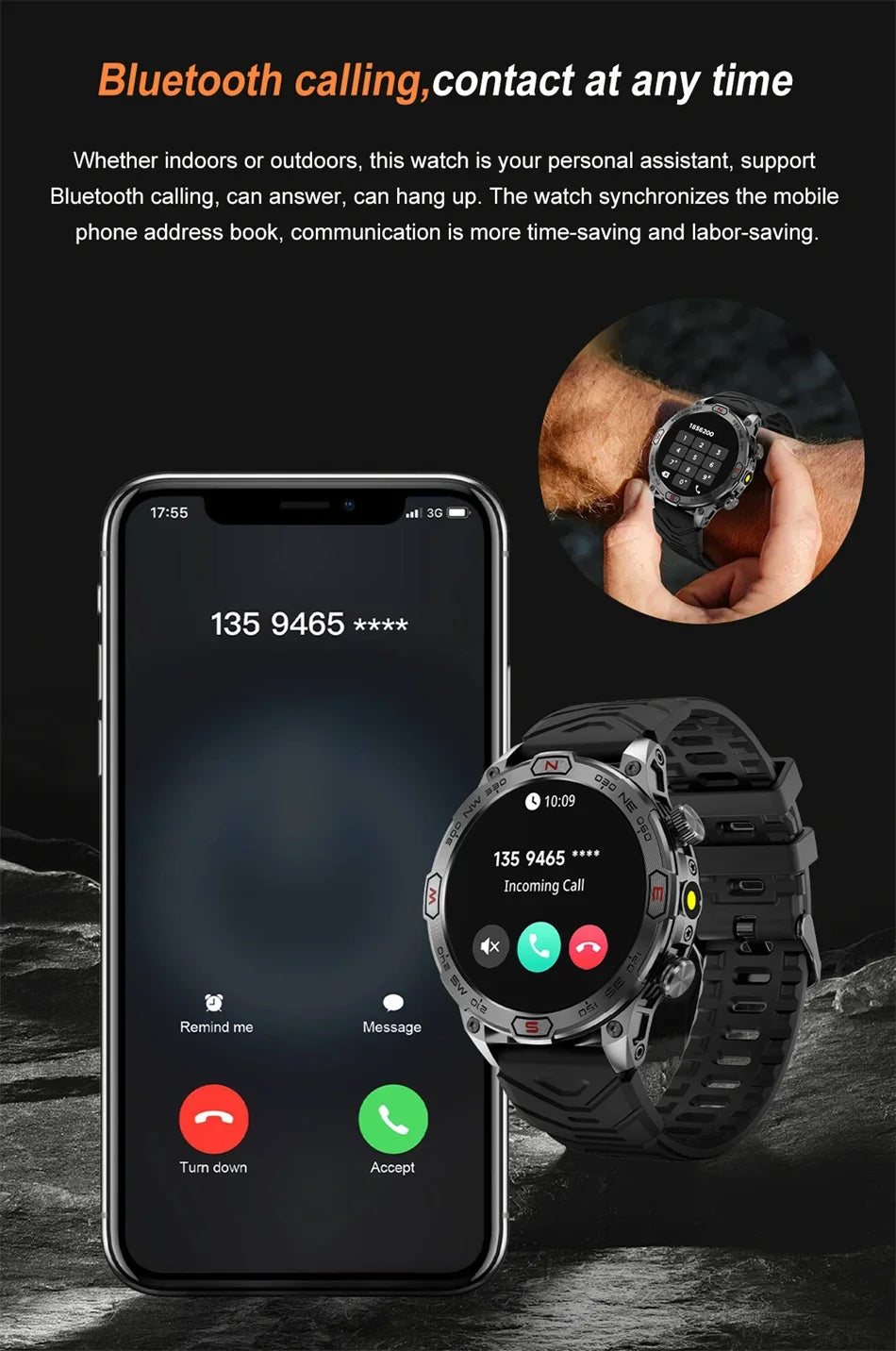2025 Smart Watch - 1.43'' AMOLED, GPS, Fitness Tracker, BT 5.3, LED Lights, Compass