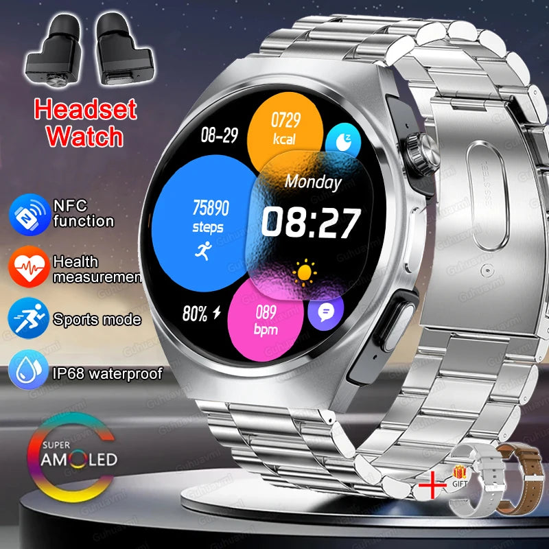New Men’s Smart Watch & TWS Headset 2-in-1: Wireless Earbuds, Health Tracker, NFC, Sport & Fashion