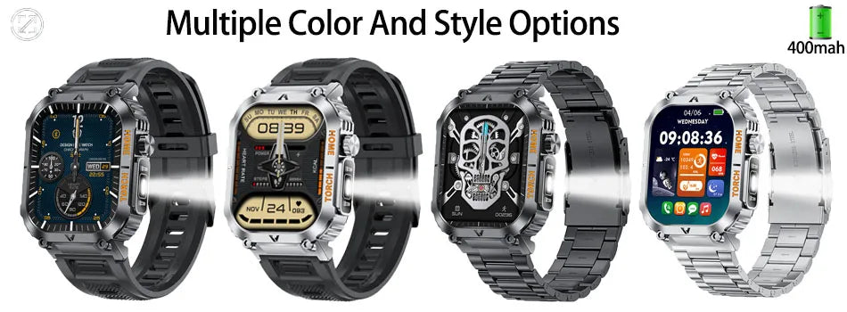 LIGE Military Men Smart Watch 2.02'' HD Screen LED Flashlight Compass Watches 3ATM Waterproof Outdoor Sports Smartwatch 2025 New