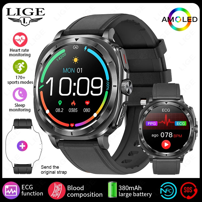 2025 AI Health Smartwatch: ECG, Blood Monitoring, HRV, NFC, Bluetooth Calls, Men's Fitness Tracker