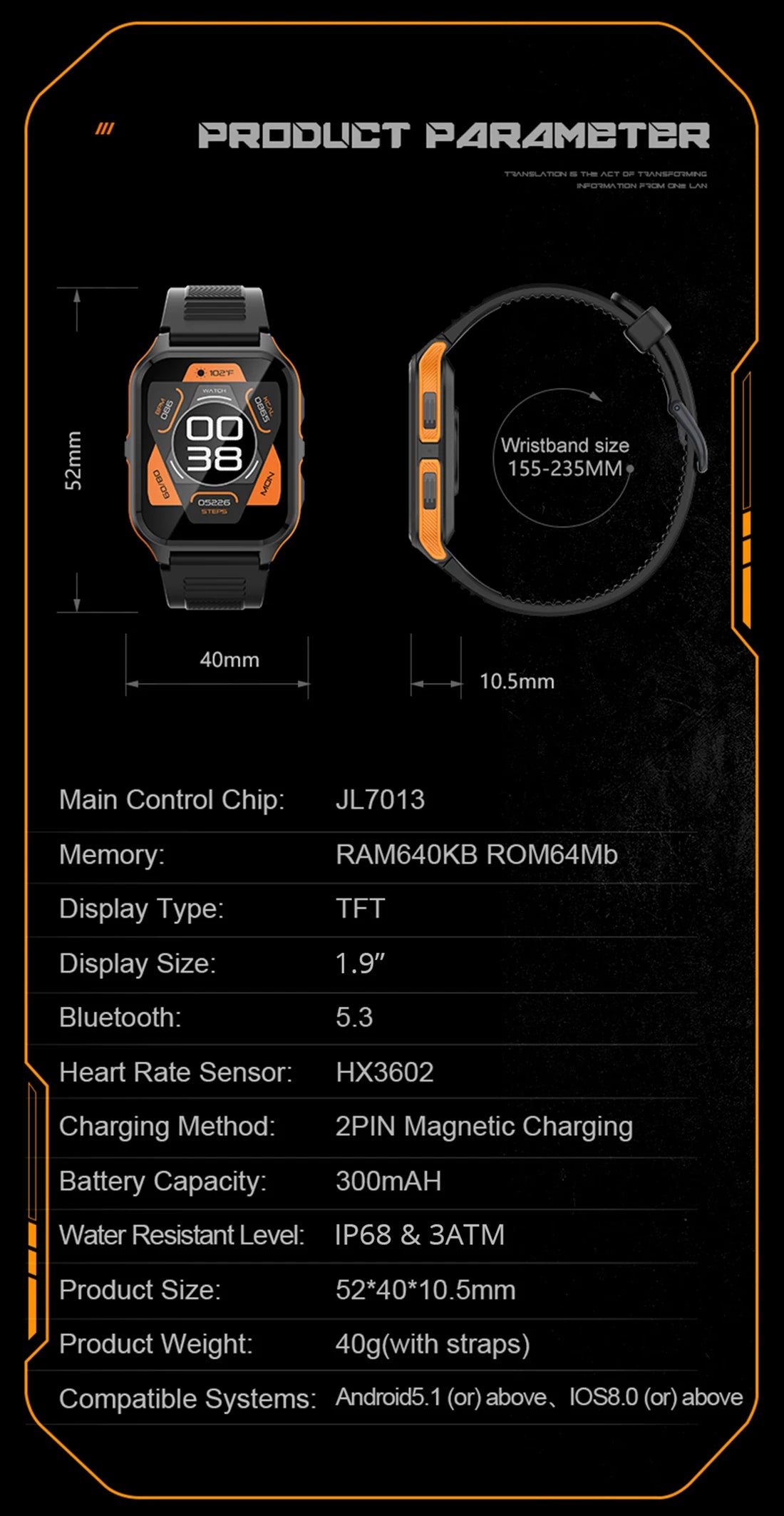 1.9'' Military Smartwatch for Men | Bluetooth Call, IP68 Waterproof, Fitness Tracker