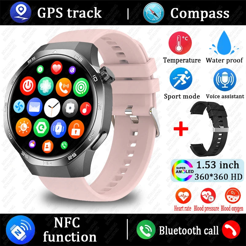 AMOLED Smartwatch for Men: Bluetooth Calls, NFC, GPS, IP68 Waterproof, 390x390 Display