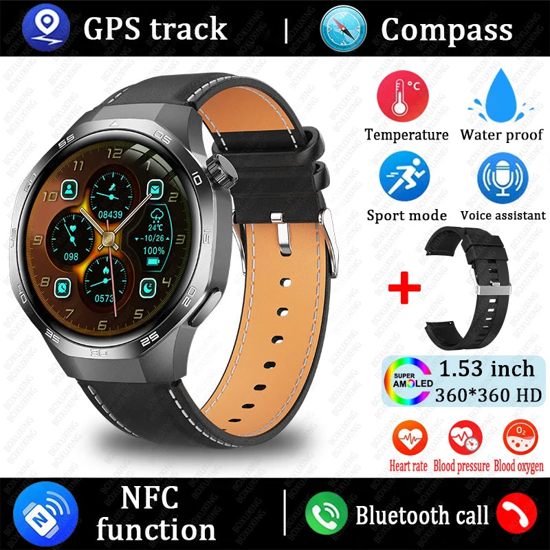 AMOLED Smartwatch for Men: Bluetooth Calls, NFC, GPS, IP68 Waterproof, 390x390 Display
