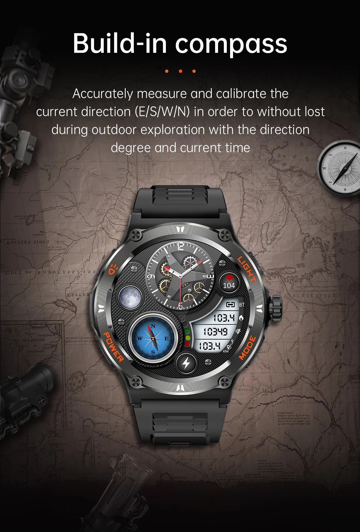 Rugged Military Smartwatch for Men: GPS, 500mAh Battery, Fitness Tracker, 3ATM Waterproof