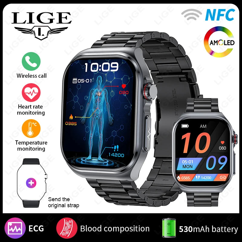 2.04" AI Medical Smartwatch, Blood Lipids, Uric Acid, ECG+PPG, Bluetooth Call, Waterproof