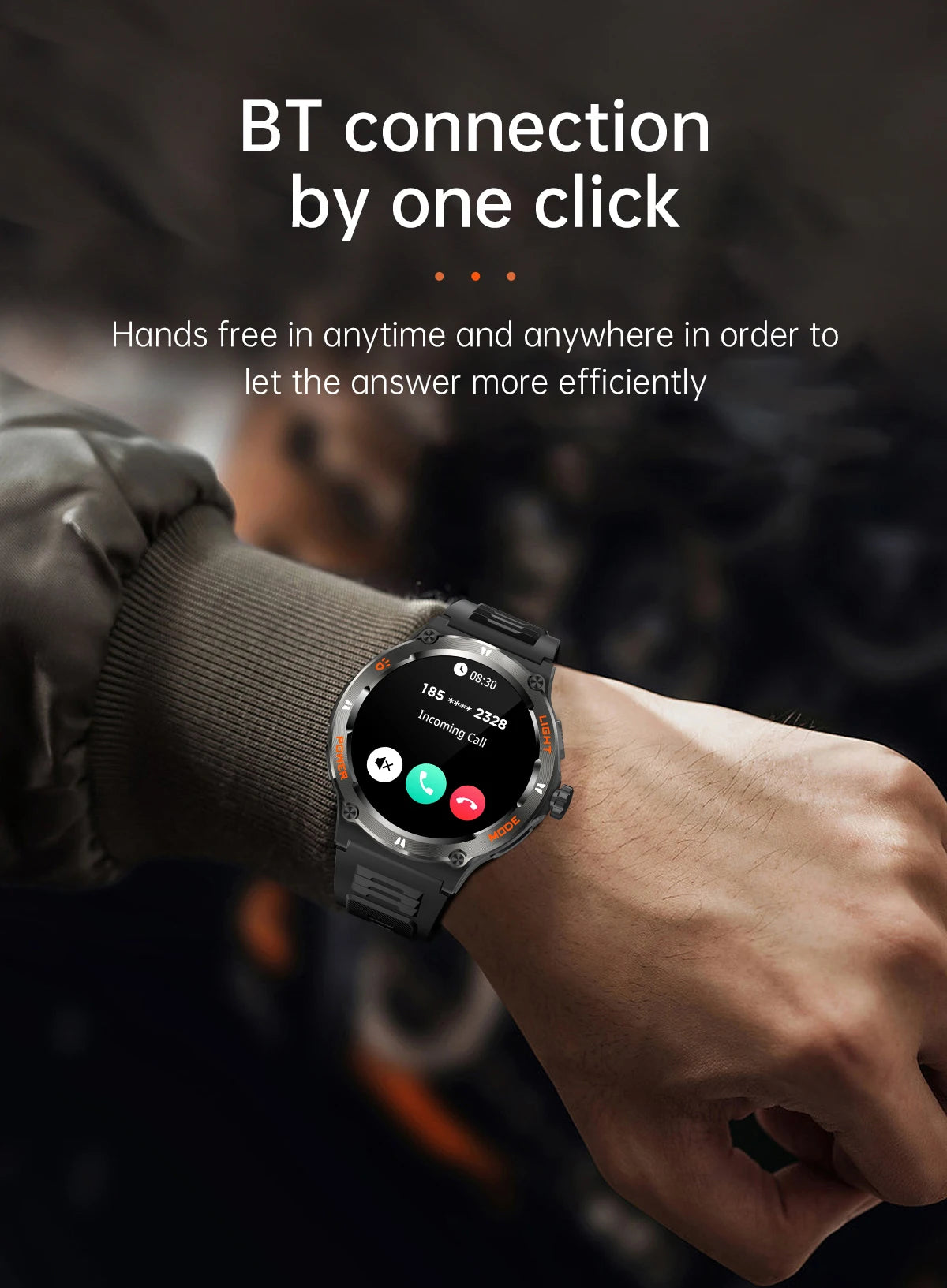 Rugged Military Smartwatch for Men: GPS, 500mAh Battery, Fitness Tracker, 3ATM Waterproof