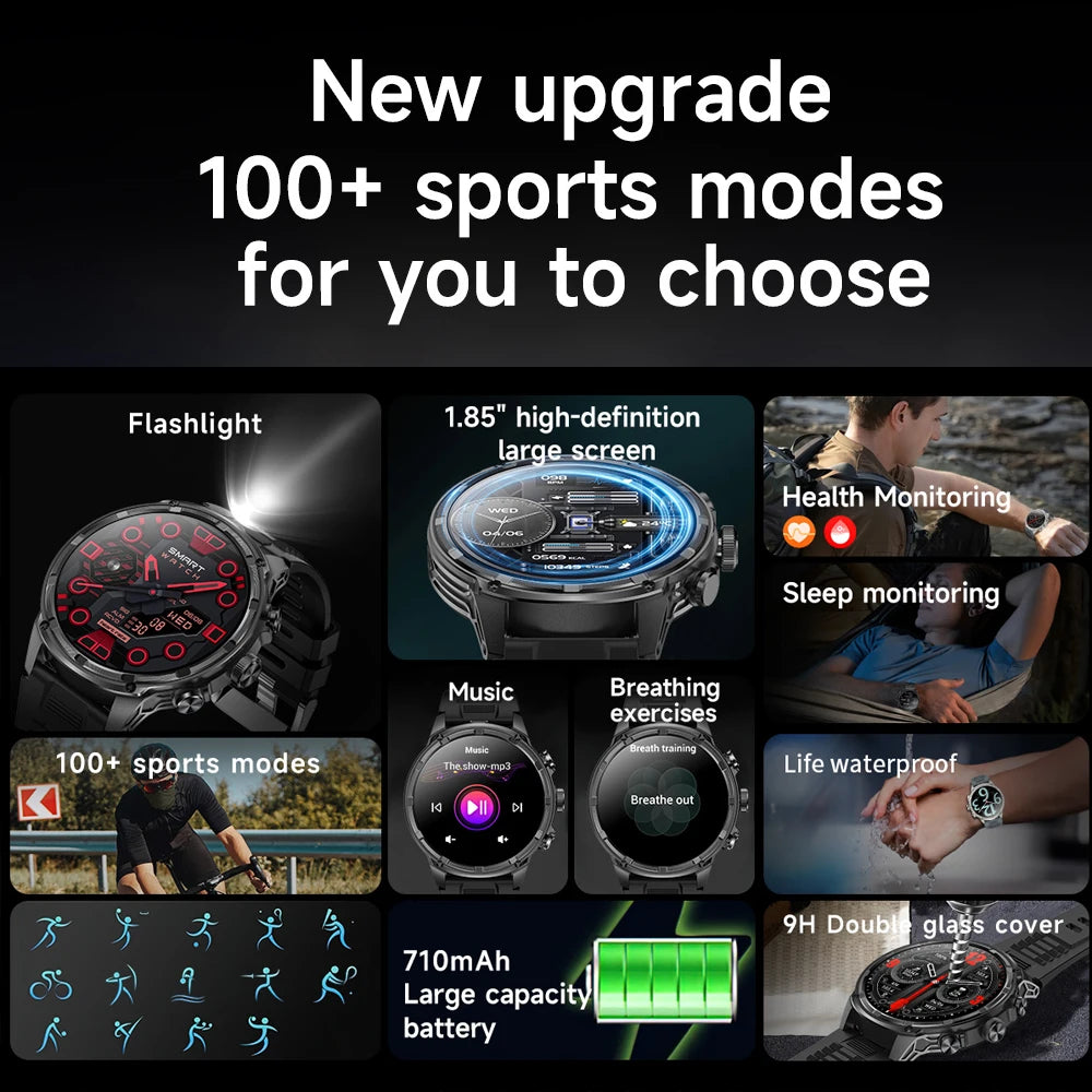 1.85" Ultra HD Smartwatch with NFC, Bluetooth Calling, 710mAh Battery, Fitness & Health Tracking