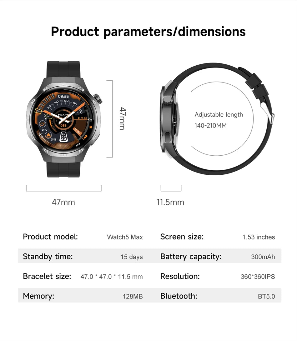 GPS Sports Smartwatch, Heart Rate, NFC, Compass, IP68 Waterproof