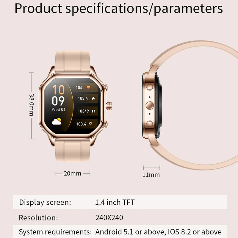 2024 Women’s Smart Watch 1.4" AMOLED Health Tracker Waterproof Bluetooth Call