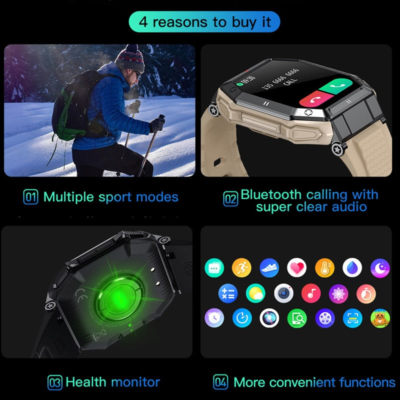 All-in-One Android iOS Smartwatch | IP68 Waterproof Health Monitor Bluetooth Call Watch.