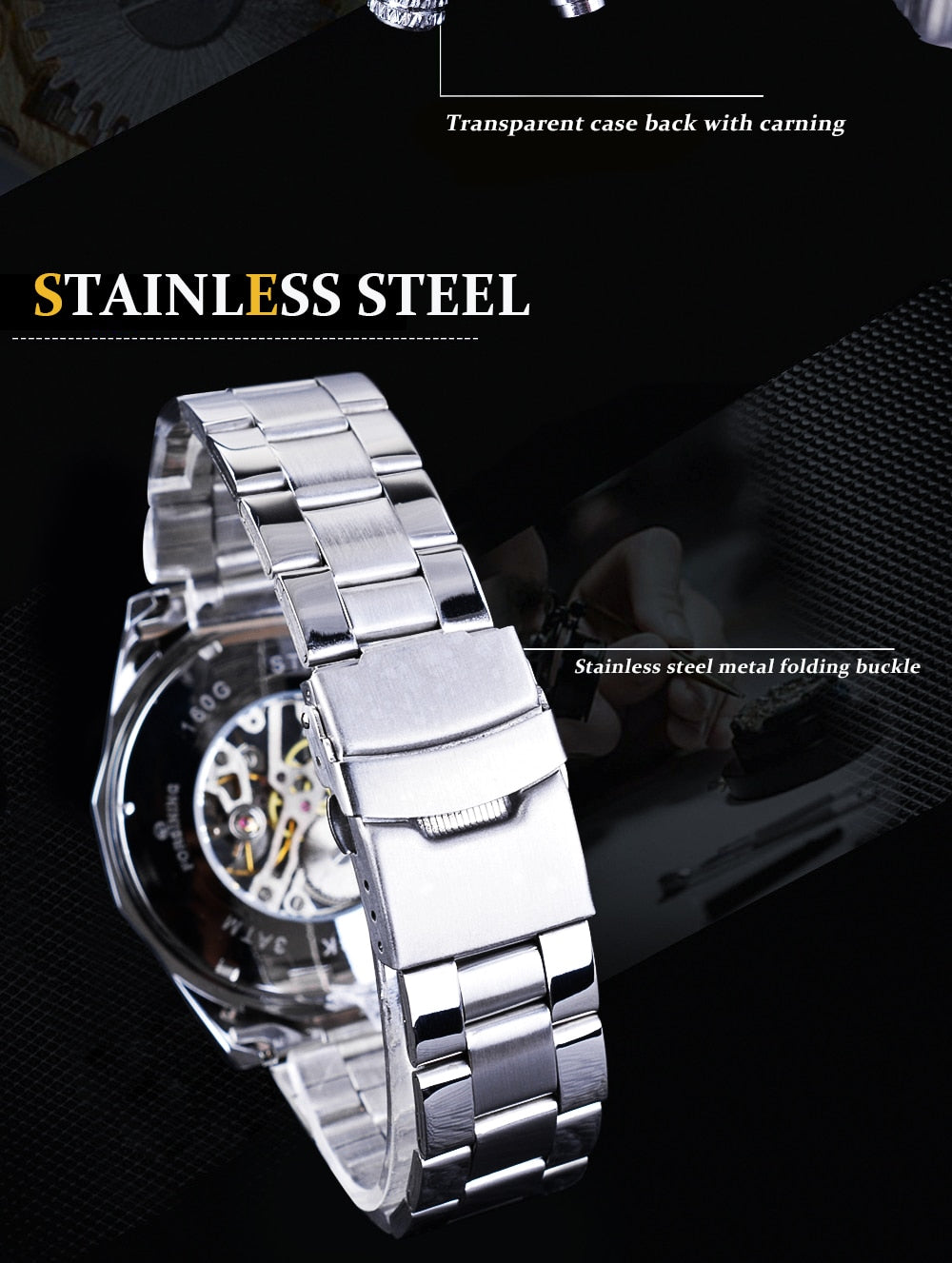 Men's Mechanical Sport Watch | Waterproof Stainless Steel Skeleton Transparent Watch.