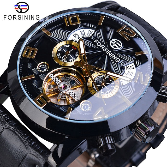 Automatic Mechanical Men's Watch | Multi Function Black Tourbillion Fashion Wristwatch.