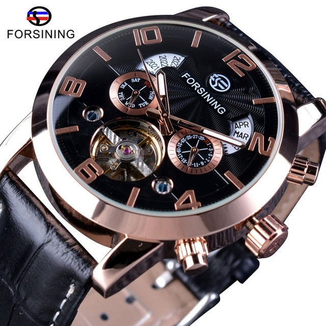 Automatic Mechanical Men's Watch | Multi Function Black Tourbillion Fashion Wristwatch.