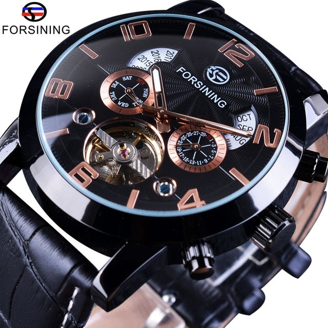 Automatic Mechanical Men's Watch | Multi Function Black Tourbillion Fashion Wristwatch.