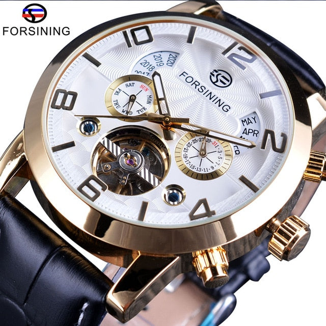 Automatic Mechanical Men's Watch | Multi Function Black Tourbillion Fashion Wristwatch.