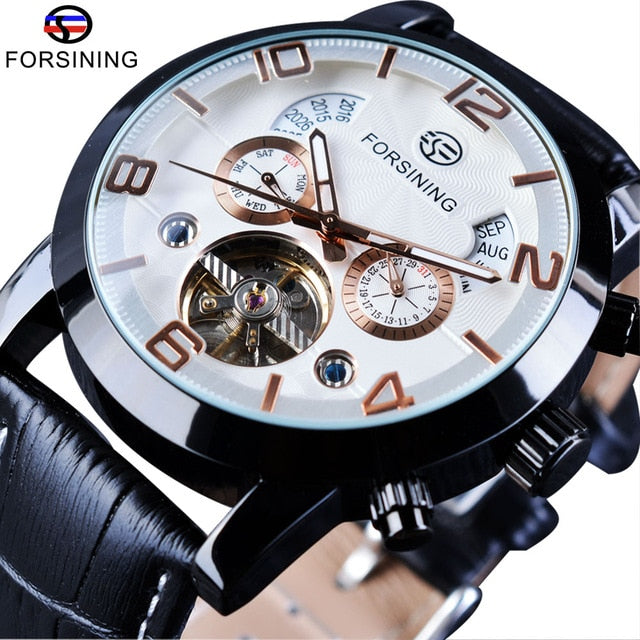 Automatic Mechanical Men's Watch | Multi Function Black Tourbillion Fashion Wristwatch.