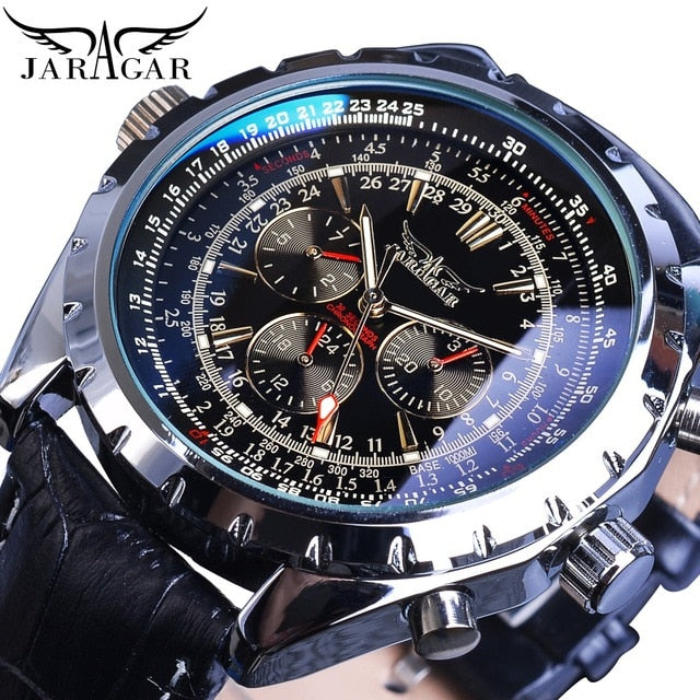 Mechanical Men's Watch | Automatic Aviator Military Sport Blue Glass Wristwatch.