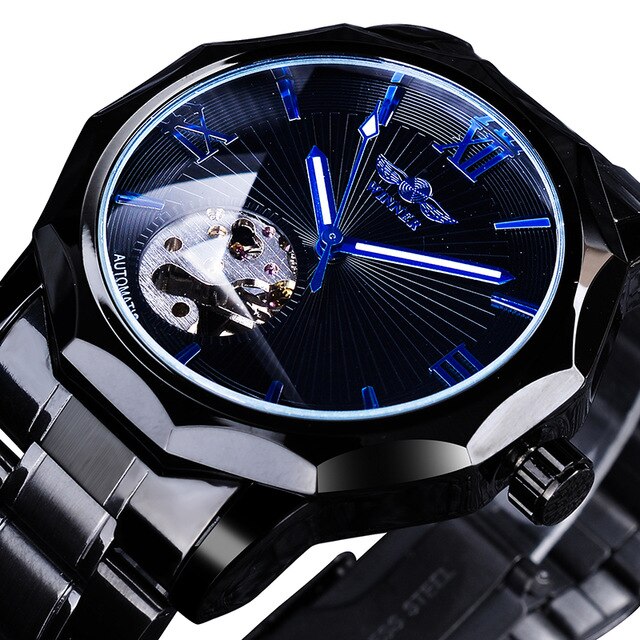 Mechanical Men's Watch | Automatic Aviator Military Sport Blue Glass Wristwatch.