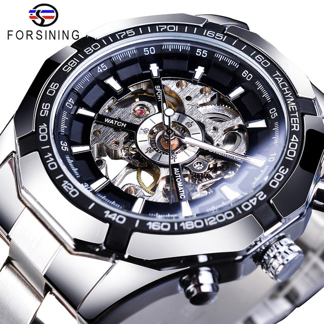 Men's Mechanical Sport Watch | Waterproof Stainless Steel Skeleton Transparent Watch.
