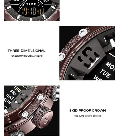 Men's Digital Sport Watch |  Military Genuine Leather Waterproof Chronograph Wristwatch.
