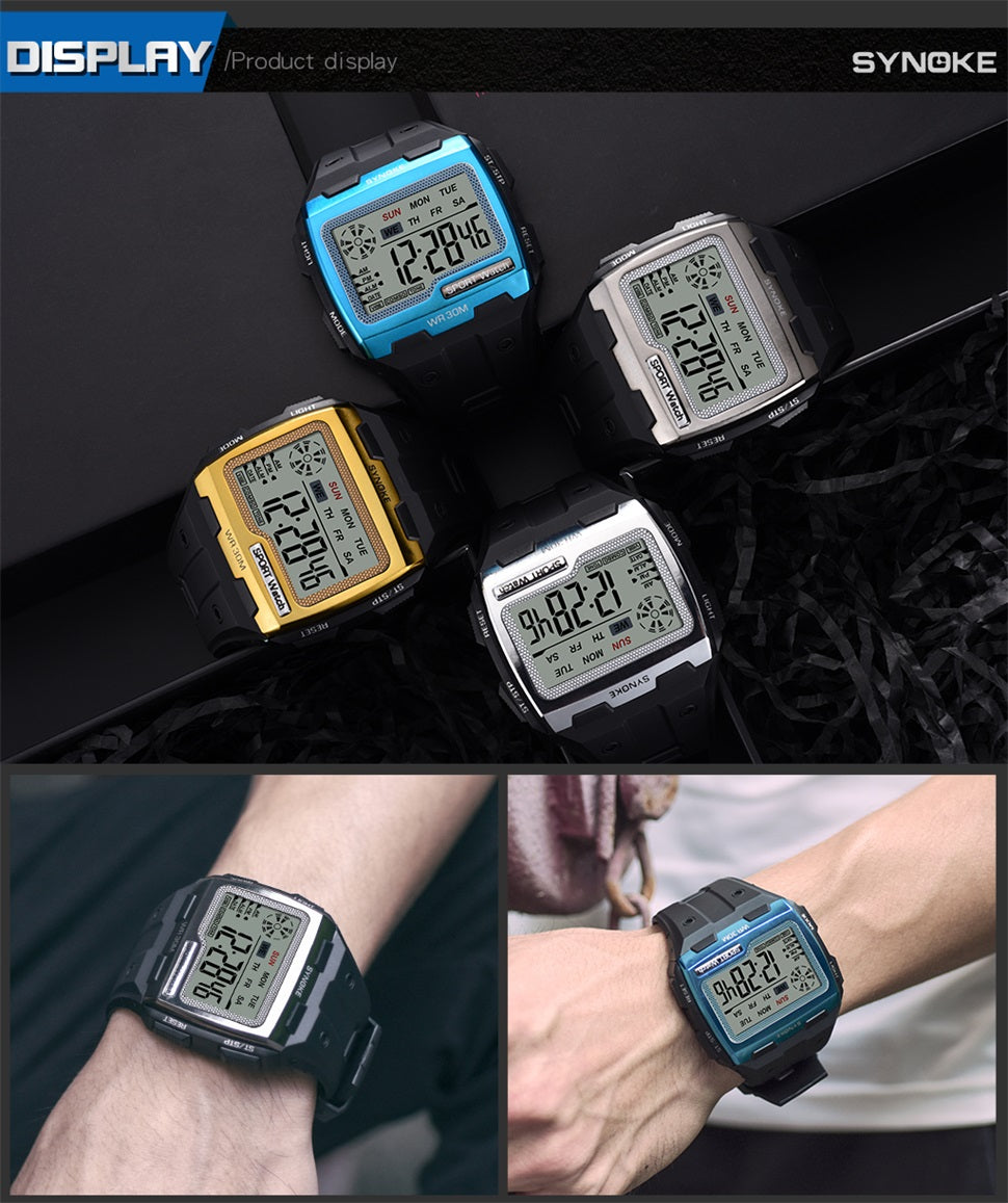 Digital Men Watch | Big Square Dial Alarm Week Water Resistant Wristwatch.
