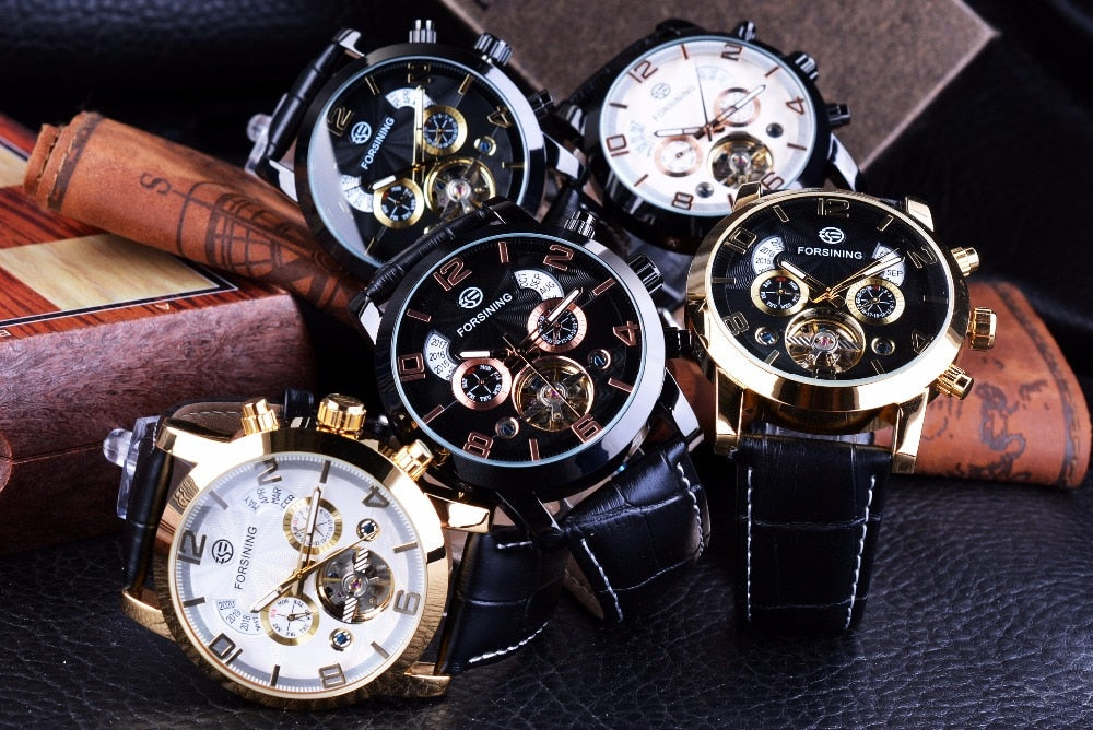 Automatic Mechanical Men's Watch | Multi Function Black Tourbillion Fashion Wristwatch.