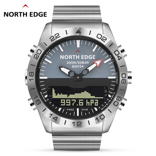 Men's Dive Sports Digital Watch | Military Luxury Full Steel Waterproof 200m Compass Altimeter