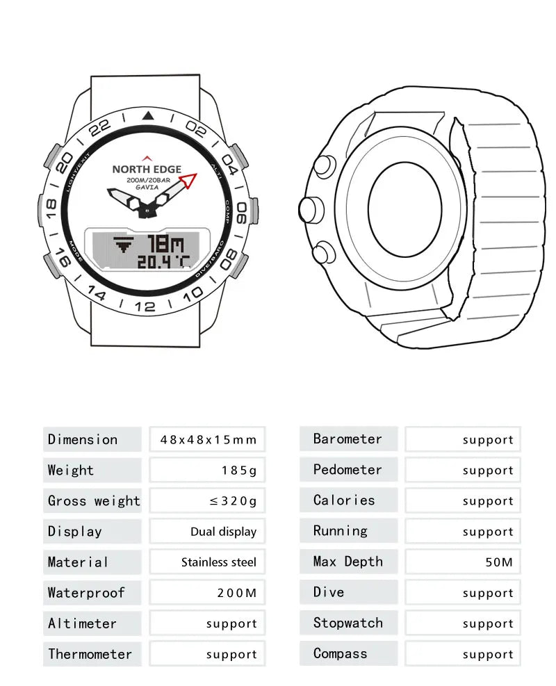 Men's Dive Sports Digital Watch | Military Luxury Full Steel Waterproof 200m Compass Altimeter