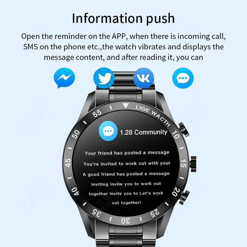 LIGE New Smart Watches Men Full Touch Screen Sports Fitness Watch Waterproof Bluetooth Call For Android ios smartwatch Mens+box.